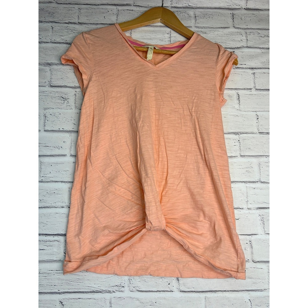 Matilda Jane Womens Peach Slub Knit Front Knot V-Neck Short Sleeve Top XS